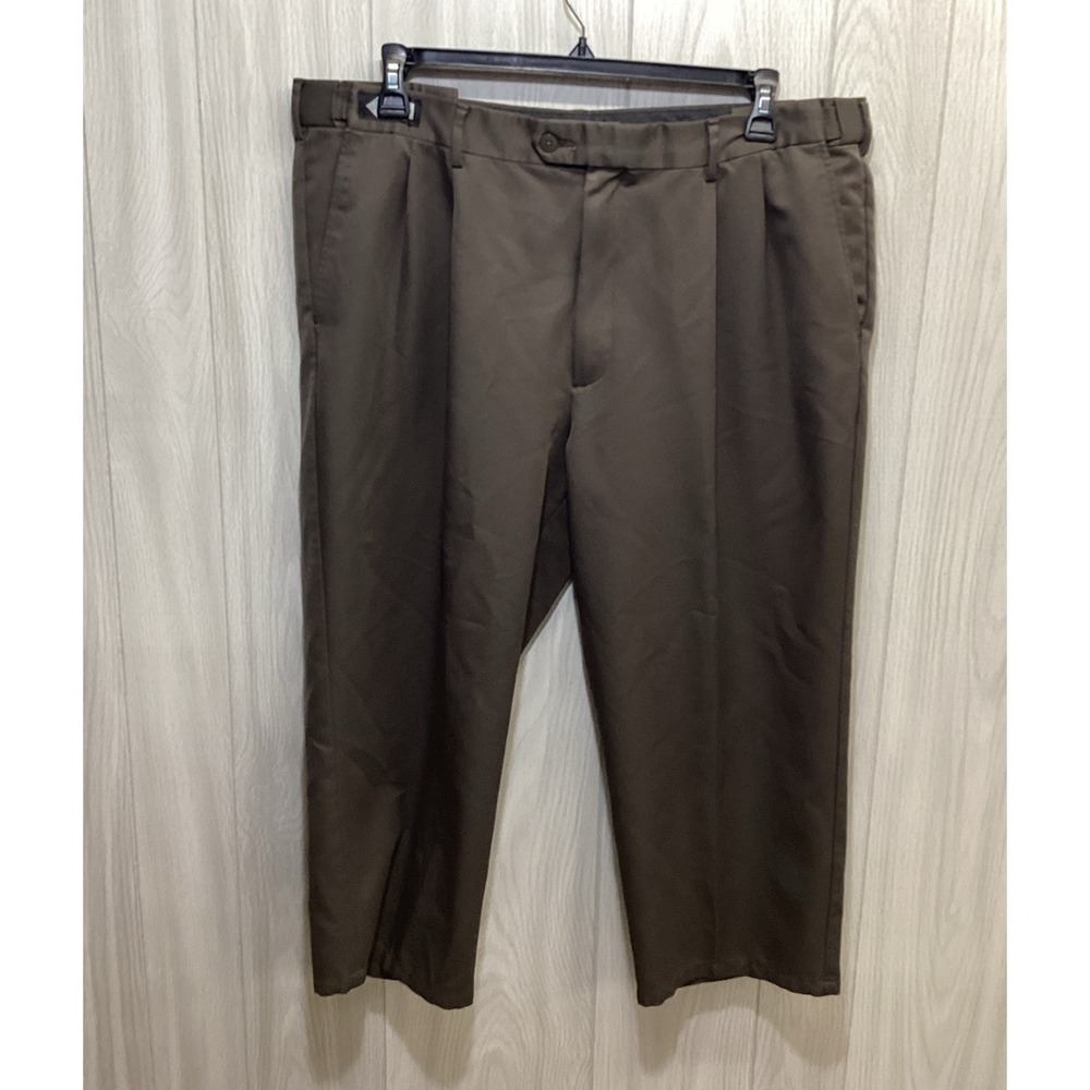 SAVANE Men's (Size 40 x 30") Brown Pleated Dress Pants w/ Pockets Button Zip G4H